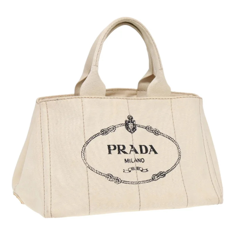 Prada nylon backpacks with a padded back panel for comfort during long - term usePRADA Canapa MM Hand Bag Canvas Cream Gold Auth 87108