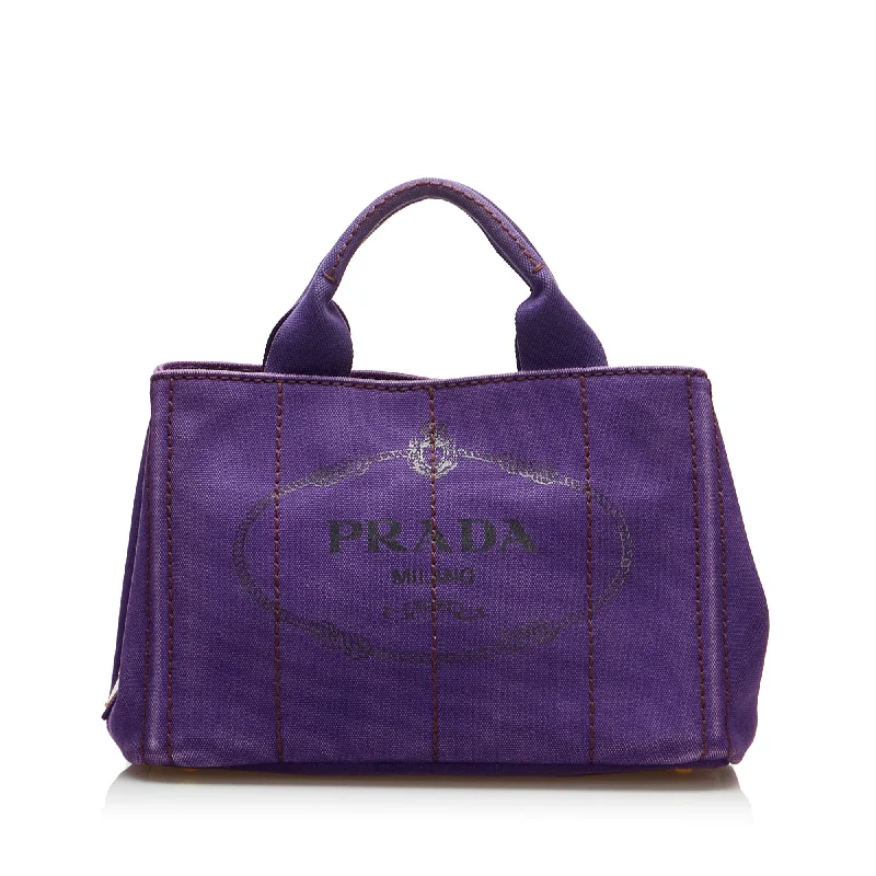 Prada tote bags with a spacious interior and a magnetic - snap closurePrada Canapa Logo Handbag Small Purple Canvas