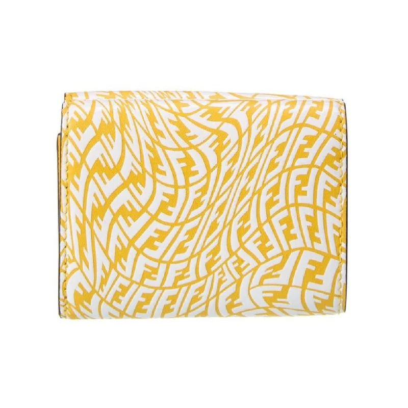 Ladies Fendi Peekaboo bags with a hand - carved leather detail for a unique and artisanal touchFendi F is Fendi Yellow Leather Vertigo Print Small Trifold Wallet 8M0395