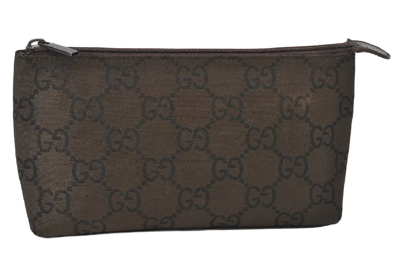 Women Gucci crossbody bags with a printed floral patternAuthentic GUCCI Vintage Clutch Hand Bag Purse GG Canvas Leather Brown 6907K