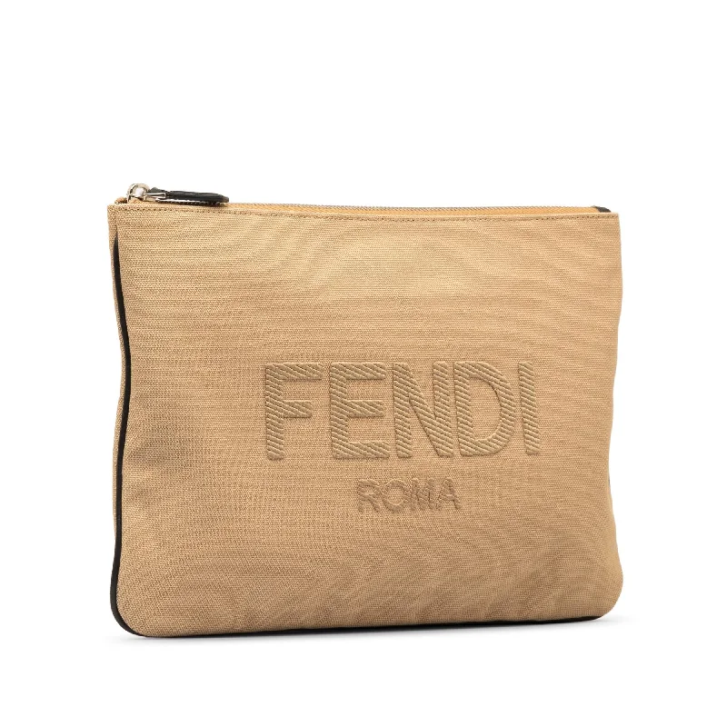 Fendi handbags with a metal - framed clasp for durability and a stylish lookFendi Canvas Roma Clutch (SHG-oJP68f)