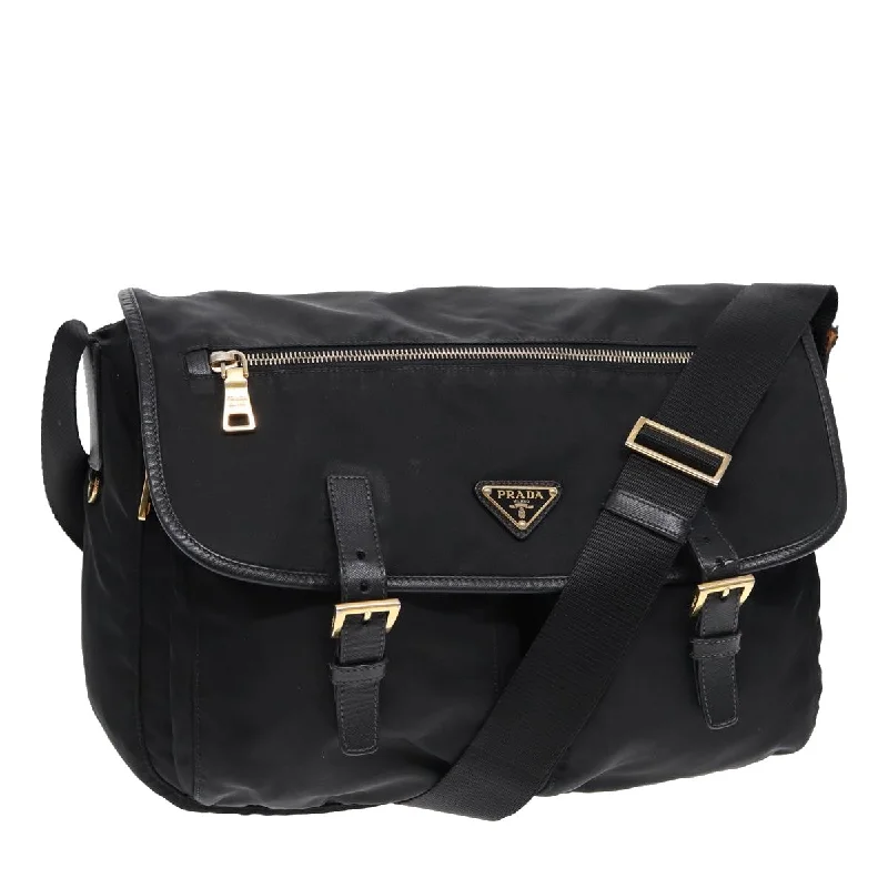 Prada tote bags with a spacious interior and a magnetic - snap closurePRADA Shoulder Bag Nylon Black Gold Auth mr431