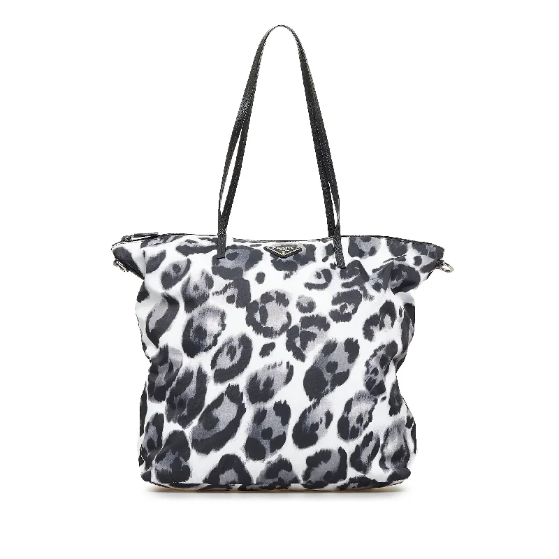 Prada handbags with a beaded trim for a touch of glamour and elegancePrada Tessuto Shopper Black White Printed Nylon Canvas