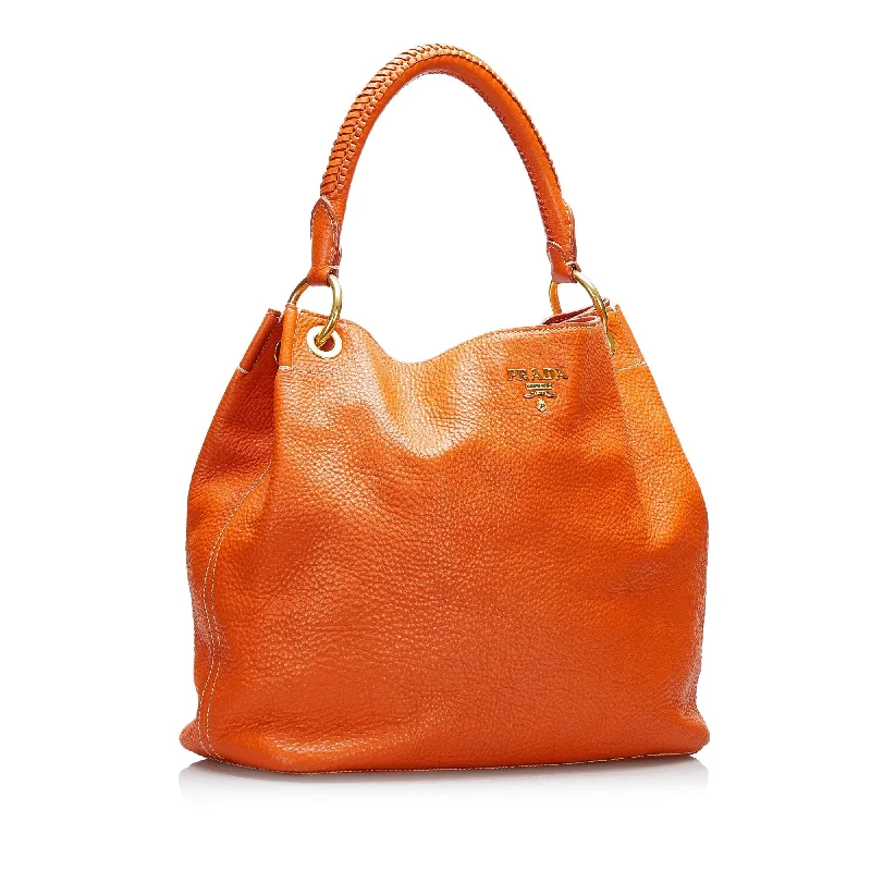 Small - sized Prada Saffiano leather bags for a compact and stylish carryPrada Hobo Bag Orange Vitello Daino