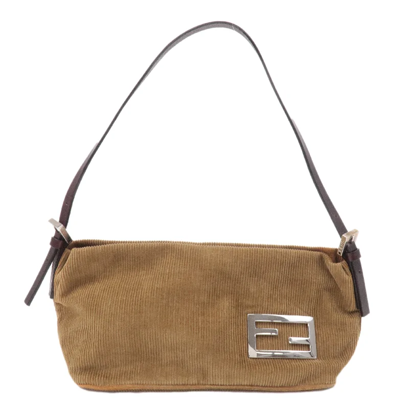 Fendi bags with a touch - screen - friendly pocket for using devices without taking them outFENDI Corduroy Leather Shoulder Bag Hand Bag Brown 26636