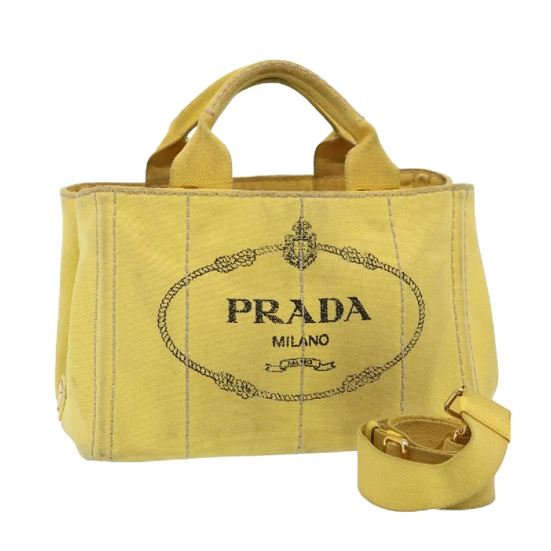 Ladies Prada shoulder bags with a single - handle design for simplicityPRADA Canapa PM Hand Bag Canvas 2way Yellow Auth 79532