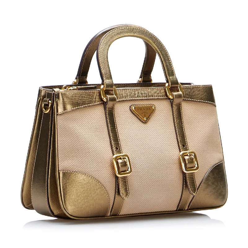 Prada Cahier bags with a monogram - embossed leather surfacePrada Handbag Beige Saffiano Trimmed Canvas