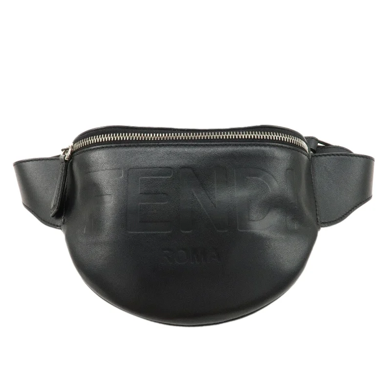 Fendi By The Way bags with a 3D - printed FF logo for a modern and textured lookFENDI Leather Logo Body Bag Waist Bag Black 7VA525