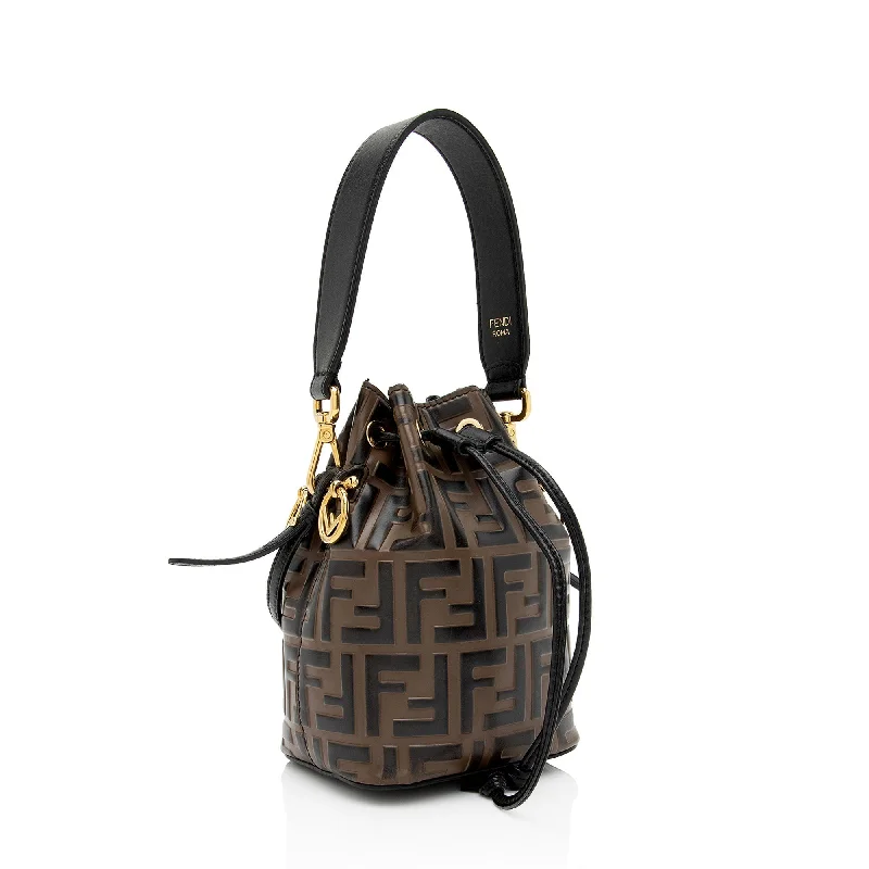 Ladies Fendi Peekaboo bags with a hand - stitched leather handle for artisanal charmFendi FF Embossed Calfskin Mon Tresor Mini Bucket Bag (SHF-mo1hOL)