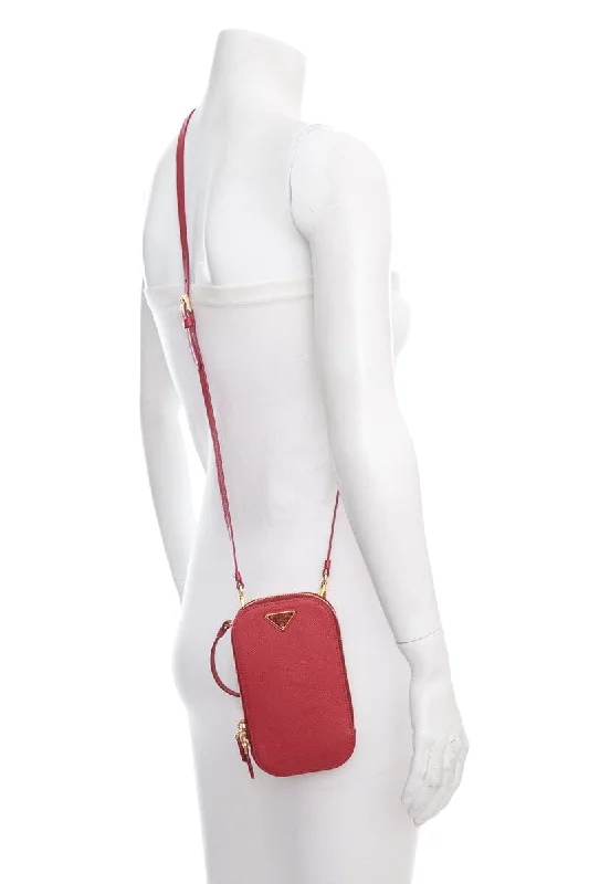 Ladies Prada shoulder bags with a magnetic - closure flap for easy opening and closingPrada Red Leather Zip Phone Holder Cross-Body