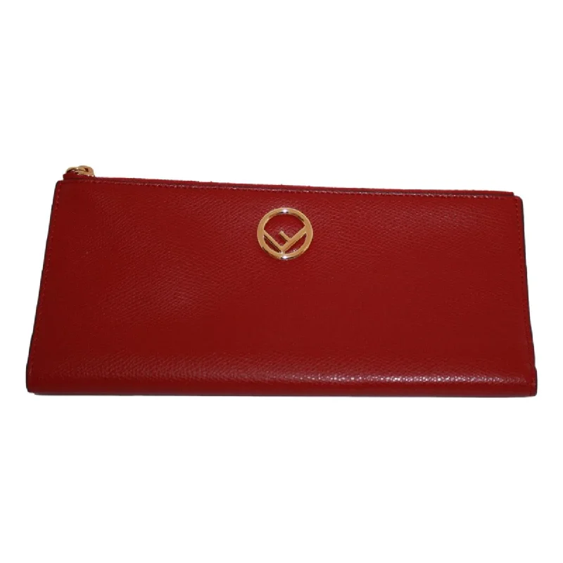 Fendi By The Way bags with a laser - cut leather detail for a modern and intricate lookFendi F is Fendi Red Calf Leather Double Zip Long Wallet 8M0405