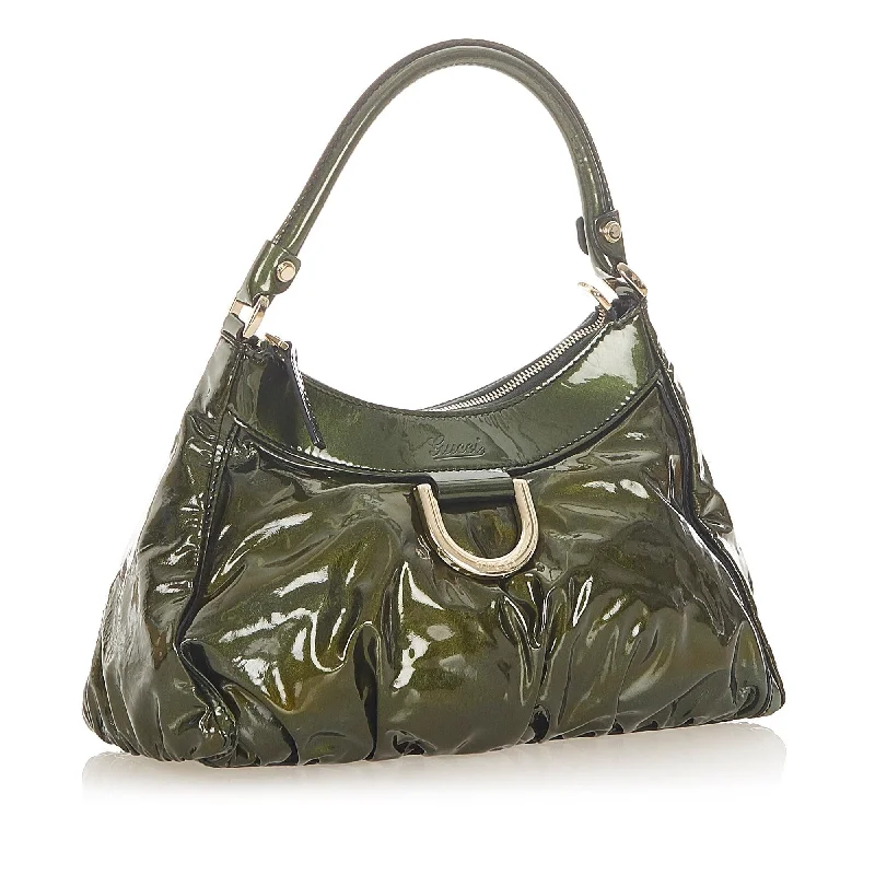 Women Gucci bags with a snap - button closure and a decorative charmGucci Abbey D-Ring Patent Leather Shoulder Bag (SHG-19497)