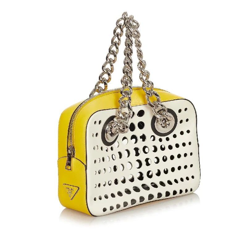 Prada handbags with a beaded trim for a touch of glamour and elegancePrada City Fori Perforated Leather Handbag 32554