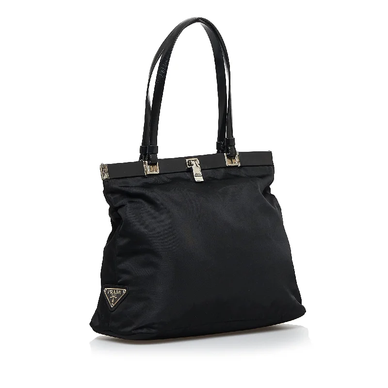 Ladies Prada shoulder bags with a single - handle design for simplicityPrada Tessuto Handbag Black Nylon Canvas