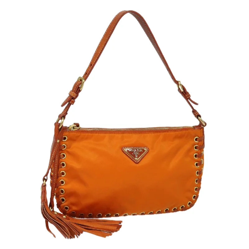 Ladies Prada Galleria bags with a textured leather surface for a more tactile lookPRADA Accessory Pouch Nylon Orange Auth 73580