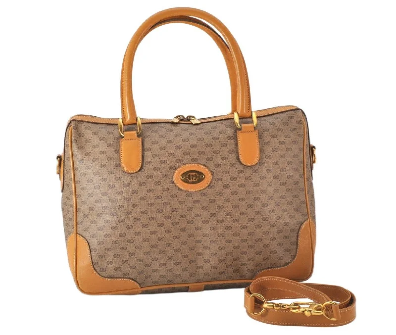 Women Gucci Sylvie bags with a crystal - embellished web stripeAuthentic GUCCI Vintage Micro GG PVC Leather 2Way Shoulder Hand Bag Brown 6925K