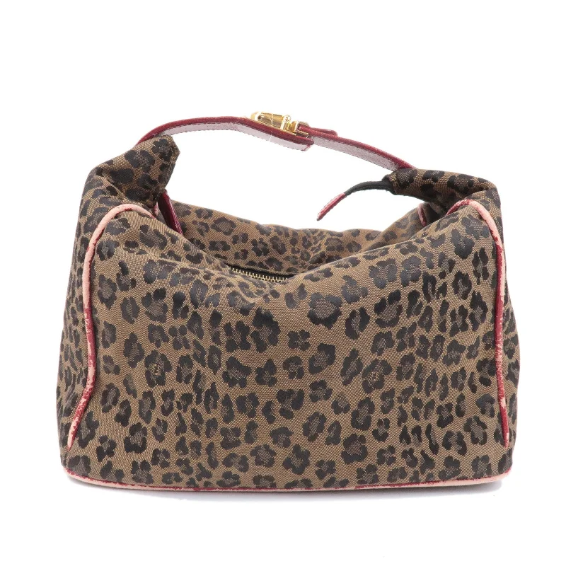 Fendi handbags with a beaded trim for a glamorous and eye - catching lookFendi Canvas Leather Leopard Vanity Bag Brown Red 26348