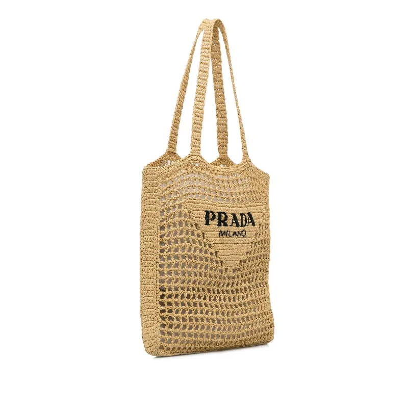 Prada Cahier bags with a leather - wrapped handle for a luxurious feelPrada Crochet Raffia Logo Tote 1YPyMA