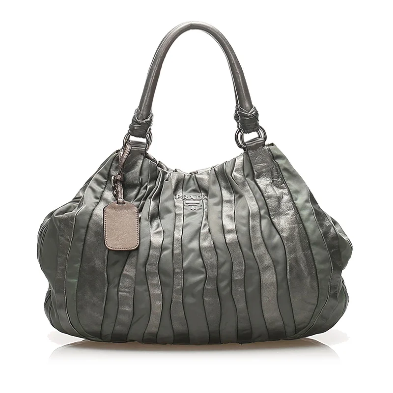 Prada handbags with a metal - framed clasp for durability and stylePrada Tessuto Nappa Waves Tote Bag (SHG-11625)