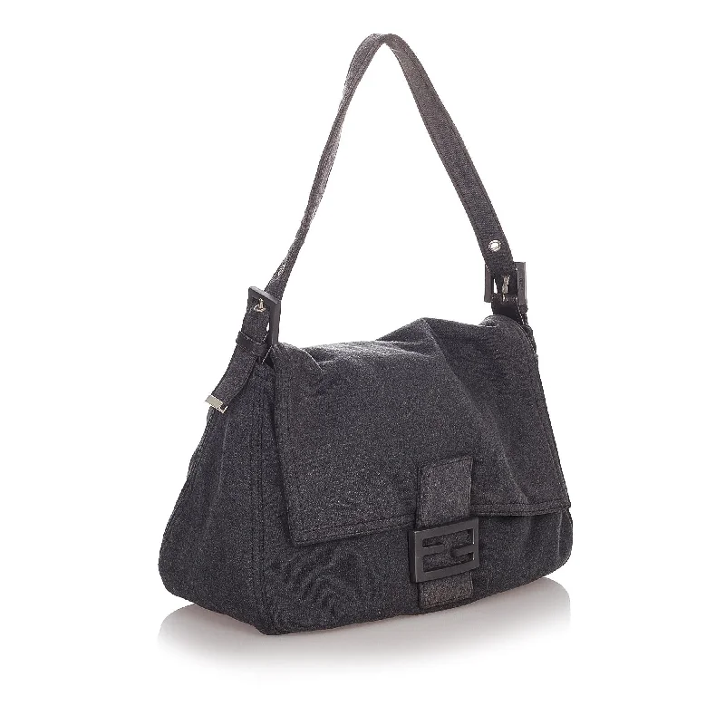 Fendi bags with a zip - top closure and a front - pocket for quick access to keys and cardsFendi Cotton Mamma Baguette Shoulder Bag (SHG-32501)