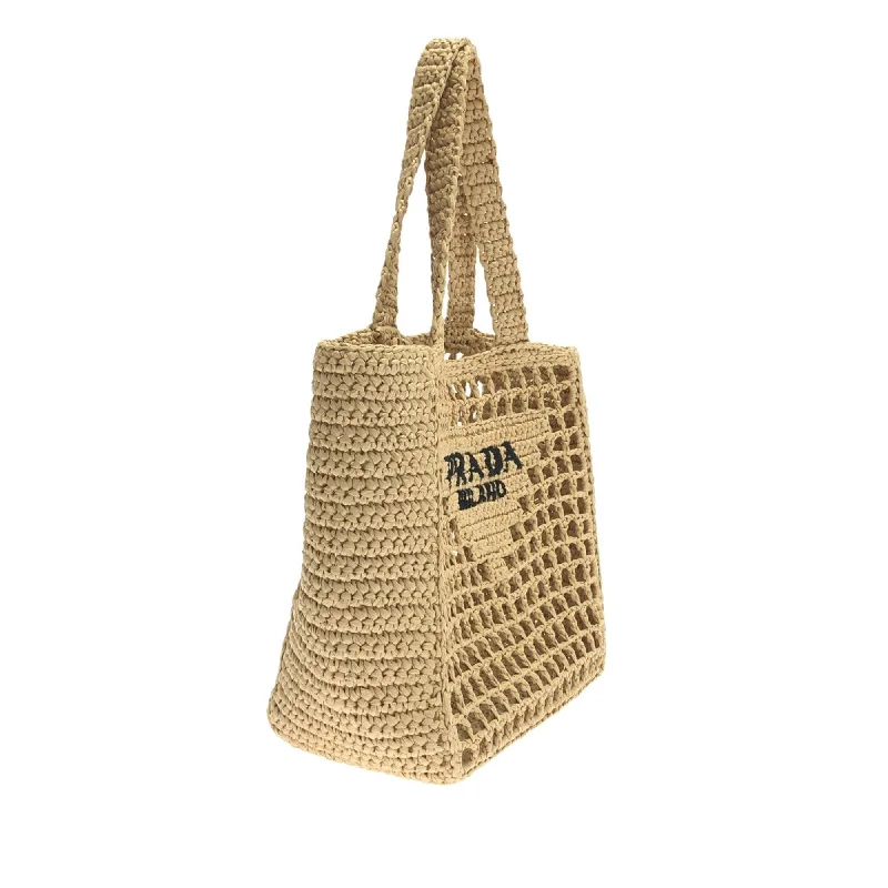 Prada Galleria bags with a structured silhouette for a professional lookPrada Crochet Raffia Logo Tote pYXgqu