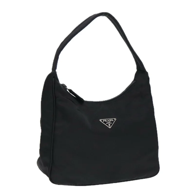 Prada Cahier bags with a detachable shoulder strap for versatile carryingPRADA Hand Bag Nylon Black Silver Auth 86891