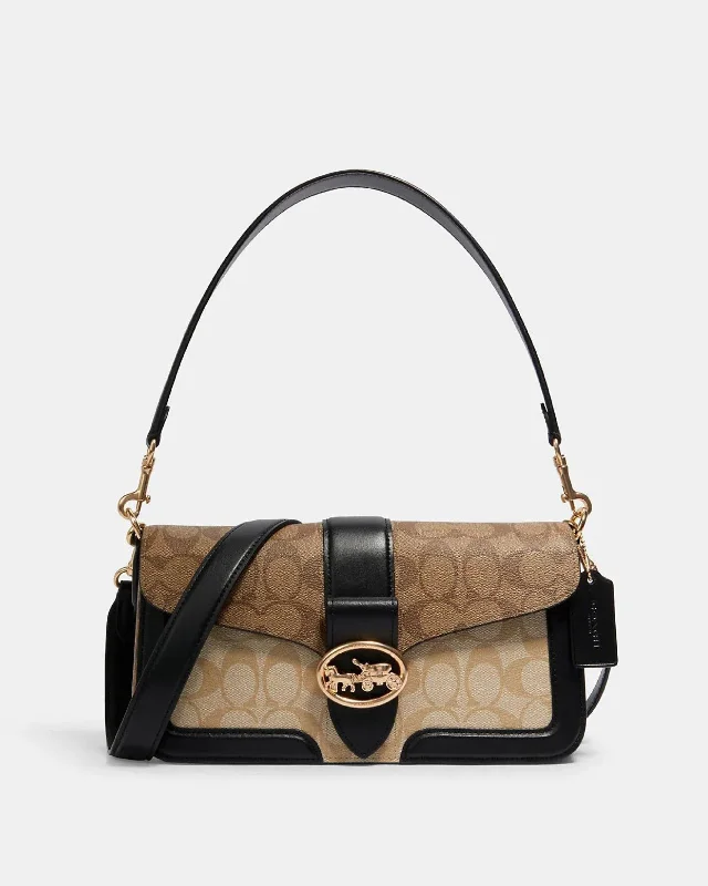 Coach bags with a patent - leather finish for a shiny and sophisticated appearanceCoach Georgie Shoulder Bag In Blocked Signature Canvas