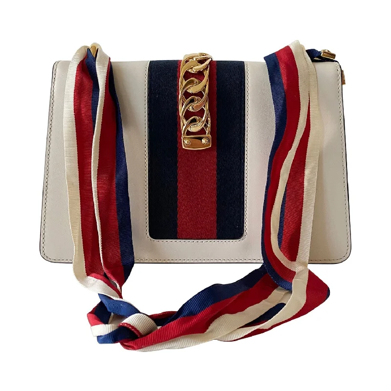 Women Gucci crossbody bags with a woven leather strapGucci Small Sylvie Leather Shoulder Bag