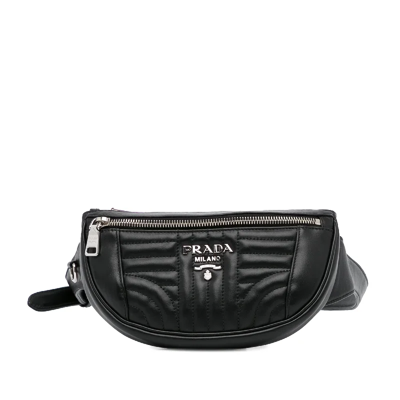 Prada Cleo bags with a curved shape and a chain - link shoulder strapPrada Diagramme Belt Bag Black