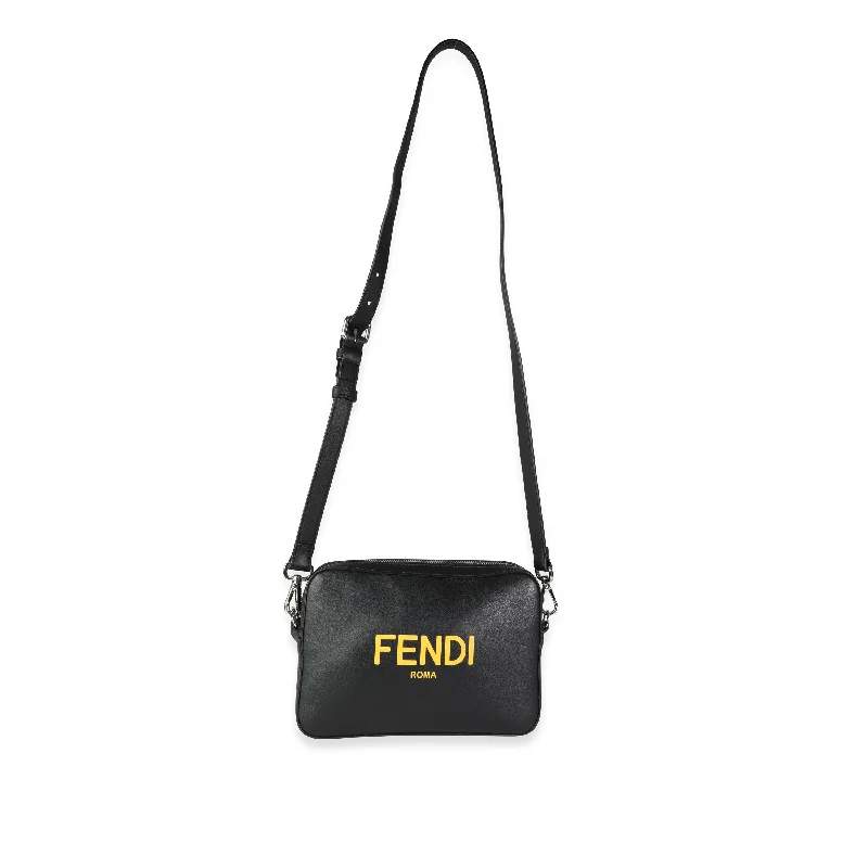 Fendi Baguette bags with a detachable shoulder strap for hands - free convenienceFENDI Black Calfskin & Sunflower Logo Mini Camera Bag