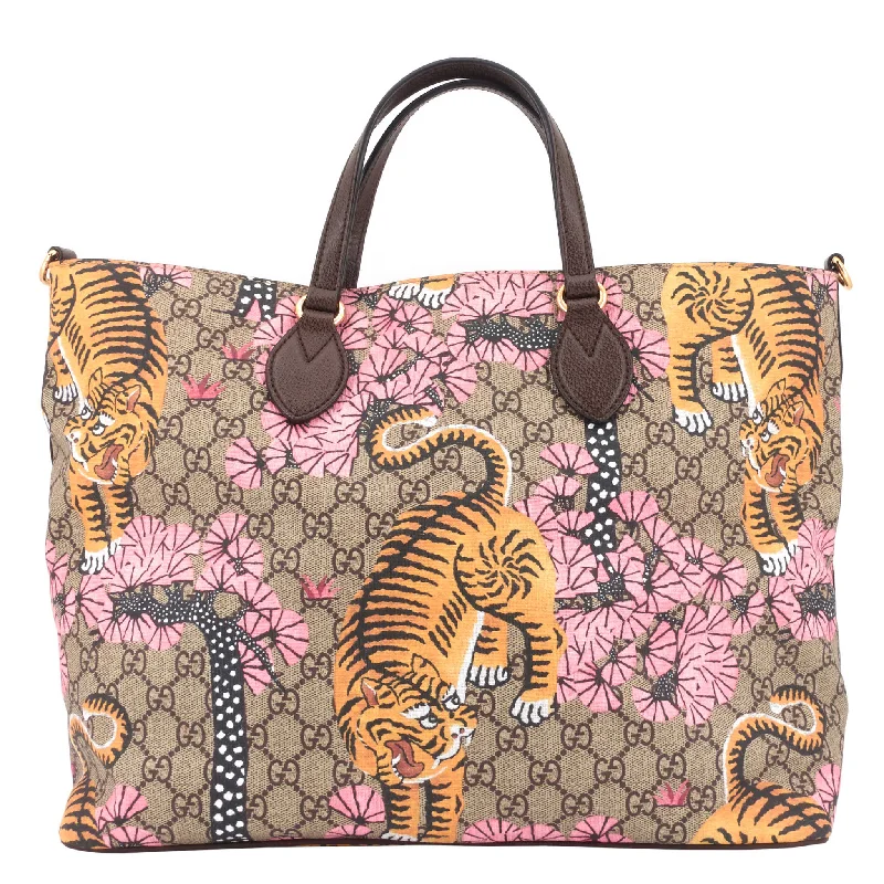 Medium - sized Women Gucci handbags for everyday useBegal Tiger GG Supreme Canvas Tote Bag