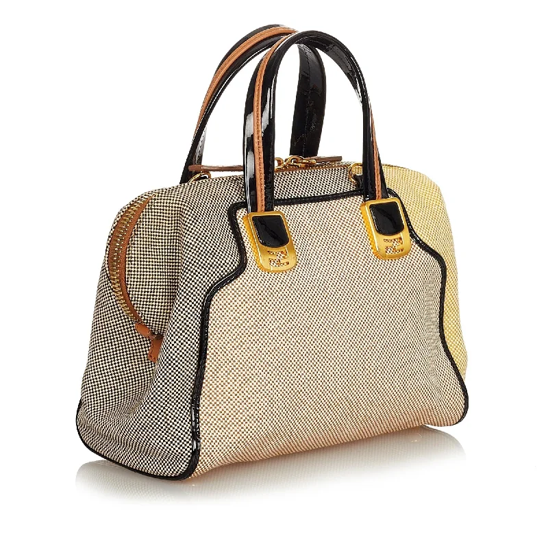 Fendi handbags with a glow - in - the - dark FF logo for a fun and unique featureFendi Colorblock Canvas Chameleon Handbag (SHG-24876)