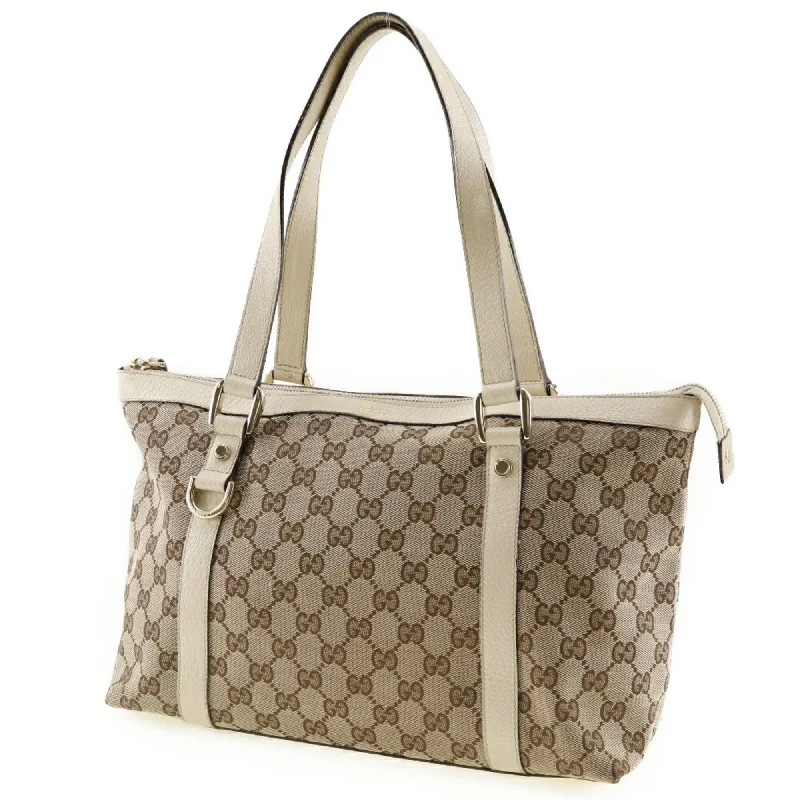 Women Gucci crossbody bags with a printed floral patternGUCCI Abbey Line Tote Bag 141470 GG Canvas x Leather Made in Italy Beige Shoulder Zipper line Ladies