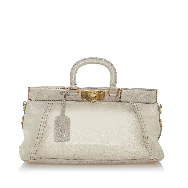 Prada handbags with a beaded trim for a touch of glamour and elegancePrada Cervo Antik Frame Handbag Grey