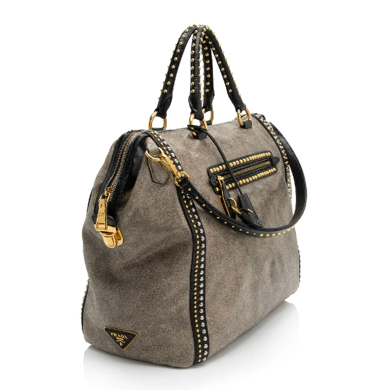 Ladies Prada Re - Edizione 2005 bags in a pastel color for a soft lookPrada Crackled Calfskin Studded Bauletto Satchel hoMqXl