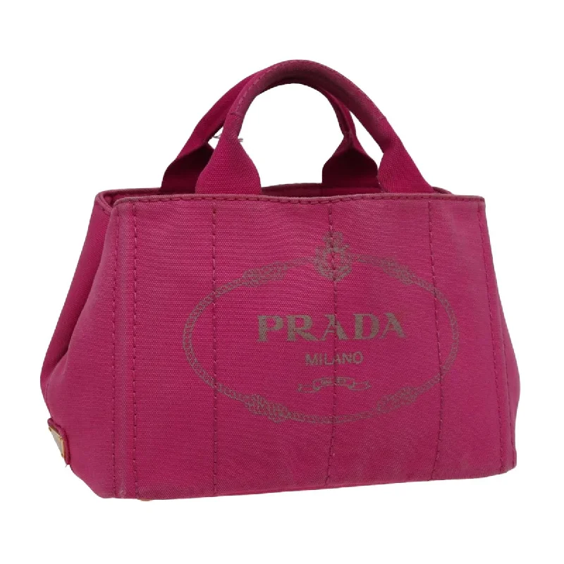 Prada handbags with a beaded trim for a touch of glamour and elegancePRADA Canapa PM Hand Bag Canvas Pink Auth 78227