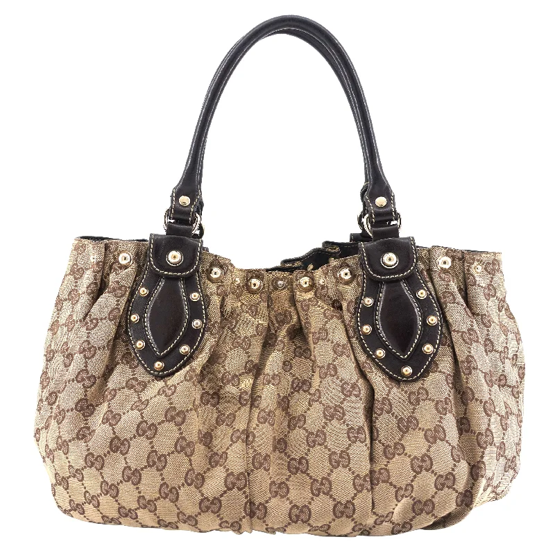 Women Gucci tote bags in GG Supreme canvas for a branded feelPelham Medium Monogram Canvas Studded Hobo Bag