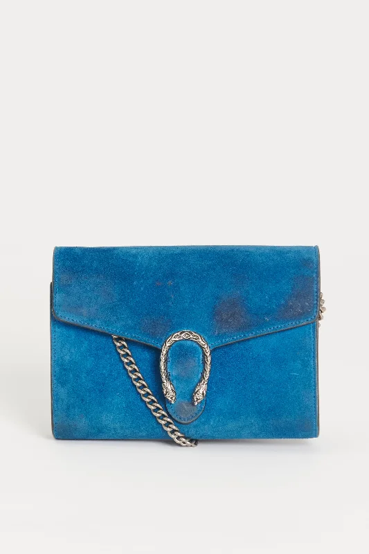 Gucci tote bags for women with a spacious interiorBlue Suede Mini Dionysus Wallet on Chain Preowned Bag