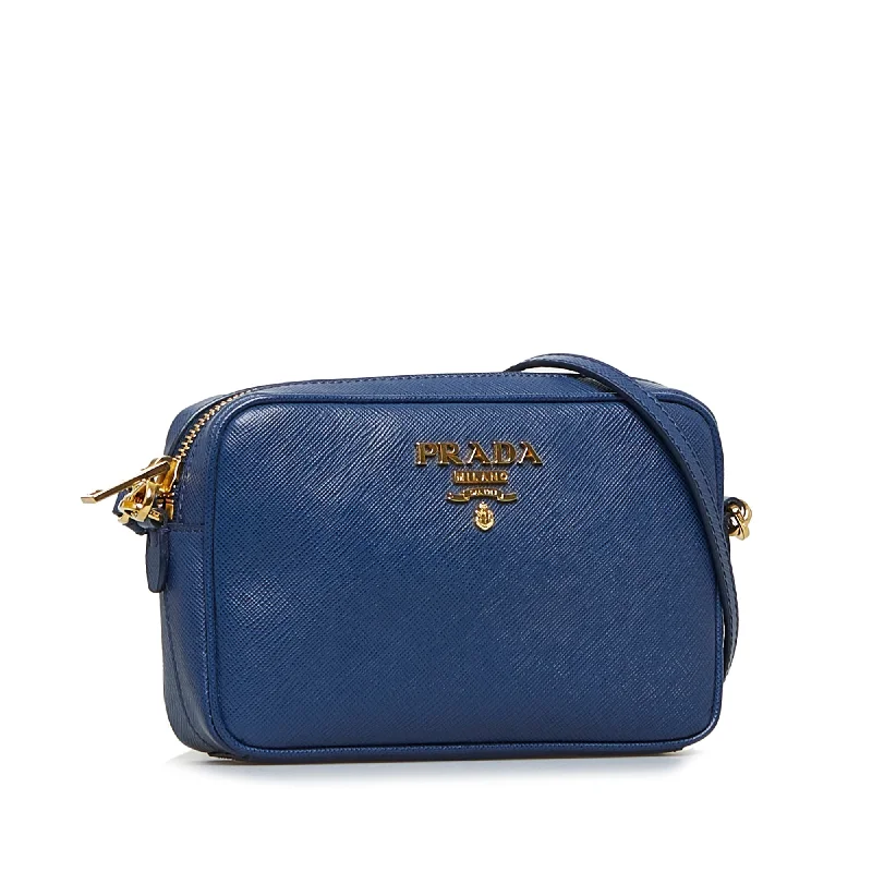 Prada handbags with a beaded trim for a touch of glamour and elegancePrada Crossbody Bag Small Blue Saffiano