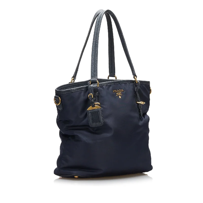 Prada bags with a detachable mirror inside for quick touch - upsPrada Tessuto Shopper Blue Nylon