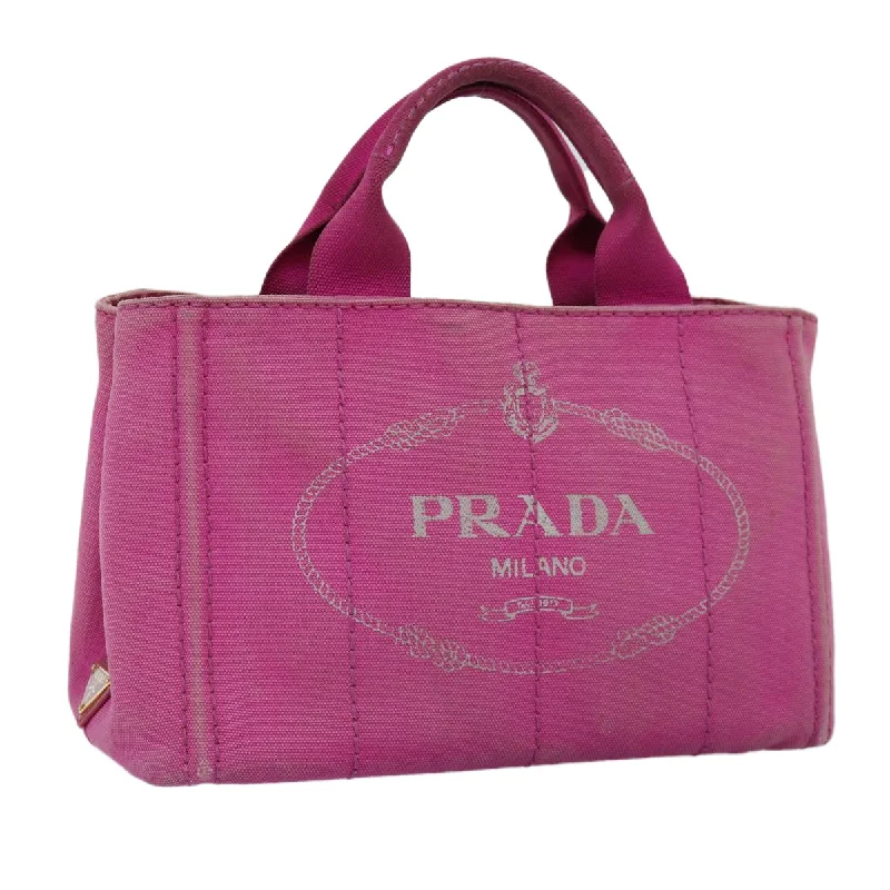 Ladies Prada shoulder bags with a magnetic - closure flap for easy opening and closingPRADA Canapa PM Hand Bag Canvas Pink Auth bs14850