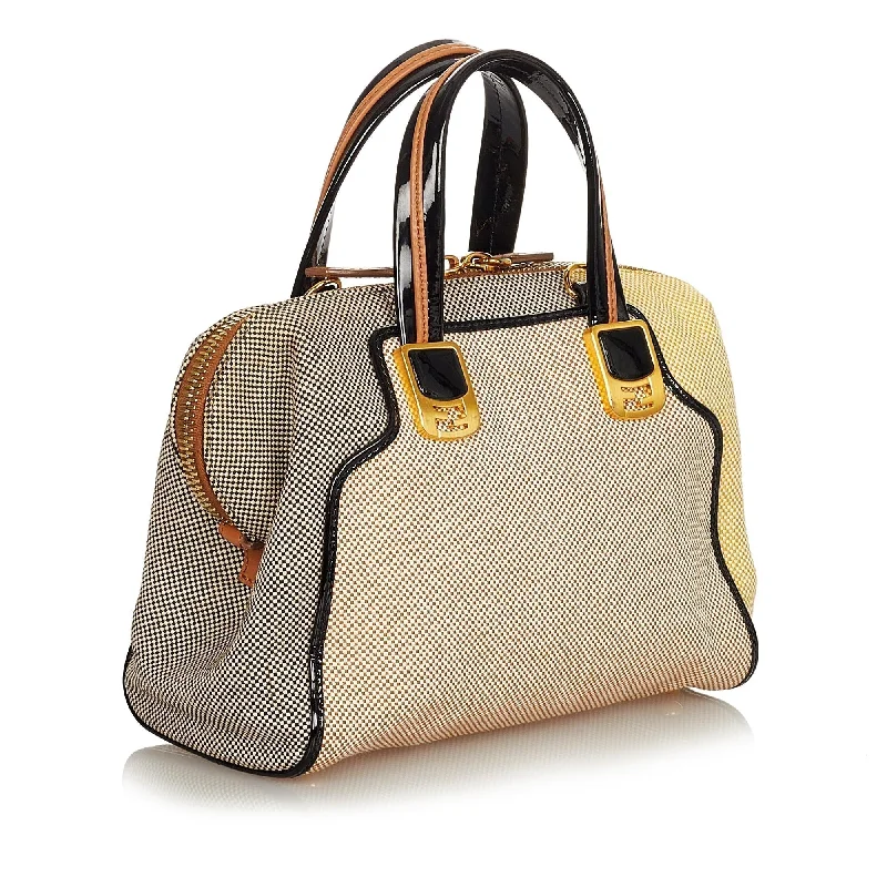 Fendi bags with a detachable tablet holder for using tablets on the goFendi Colorblock Canvas Chameleon Handbag (SHG-24876)