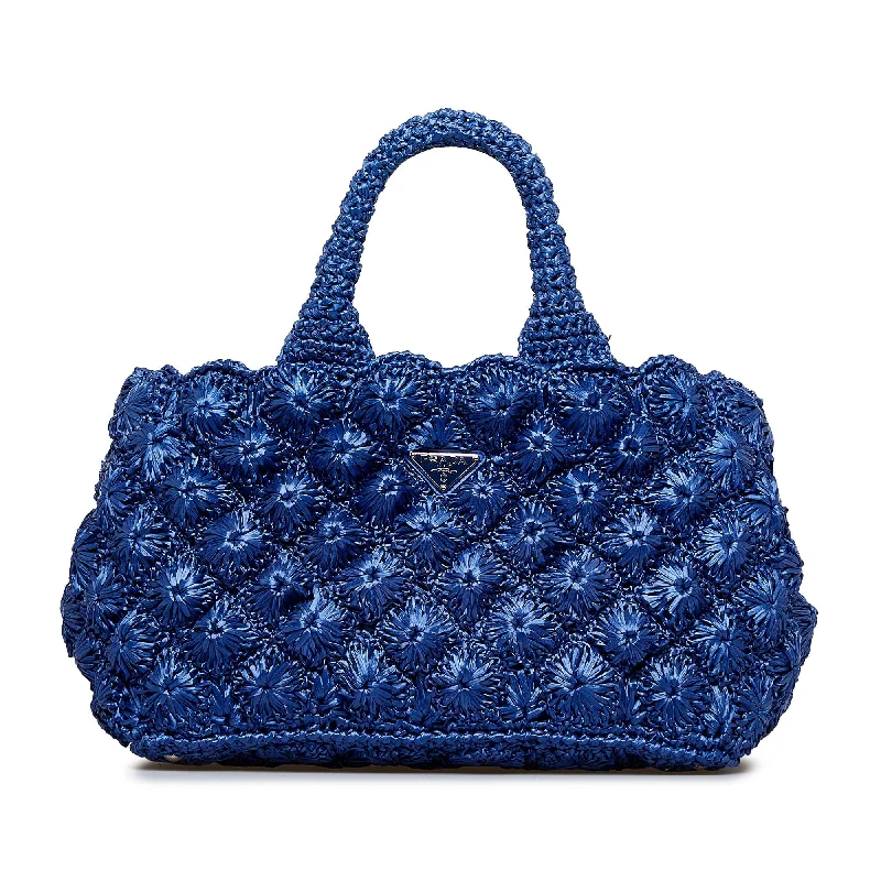 Prada bags with a front - flap pocket for quick access to essentialsPrada Canapa Handbag Blue Raffia