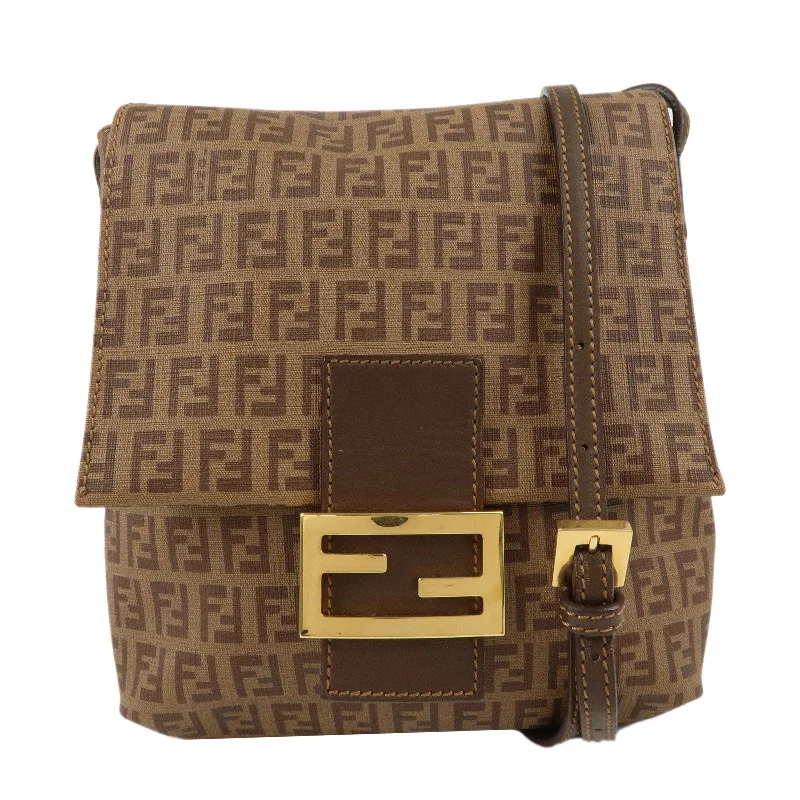 Ladies Fendi shoulder bags with a detachable scarf strap for a stylish and versatile optionFENDI Zucchino Canvas Leather Shoulder Bag Beige Brown 8BT075