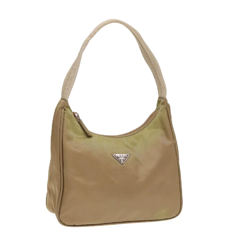 Prada bags with a chain - link trim and a leather body for a modern and stylish edgePRADA Hand Bag Nylon Beige Auth bs16825