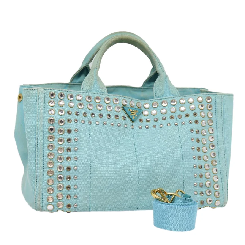 Prada bags with a detachable mirror inside for quick touch - upsPRADA Canapa GM Hand Bag Canvas 2way Light Blue Auth 87668