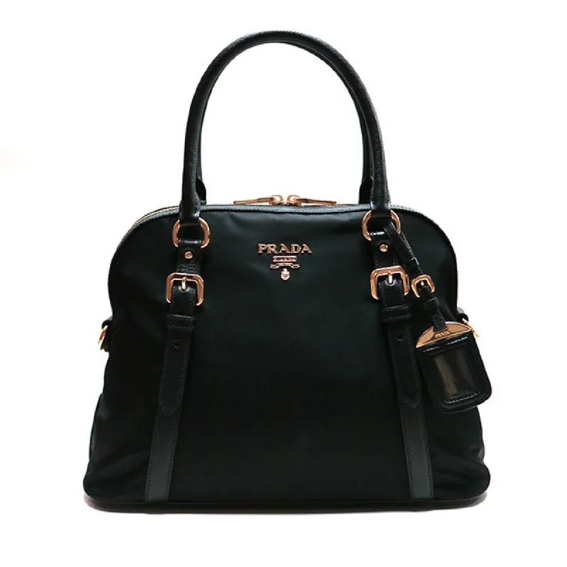 Prada bags with a zip - top closure and multiple interior pockets for organizationPrada Tessuto Nylon Saffiano Leather Black Satchel Bag 1BB013