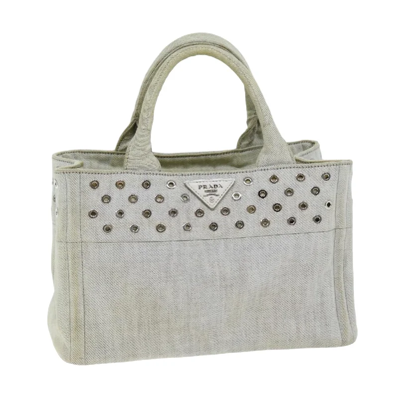 Prada bags with a chain - link trim and a leather body for a modern and stylish edgePRADA Canapa PM Hand Bag Canvas White Auth 75821