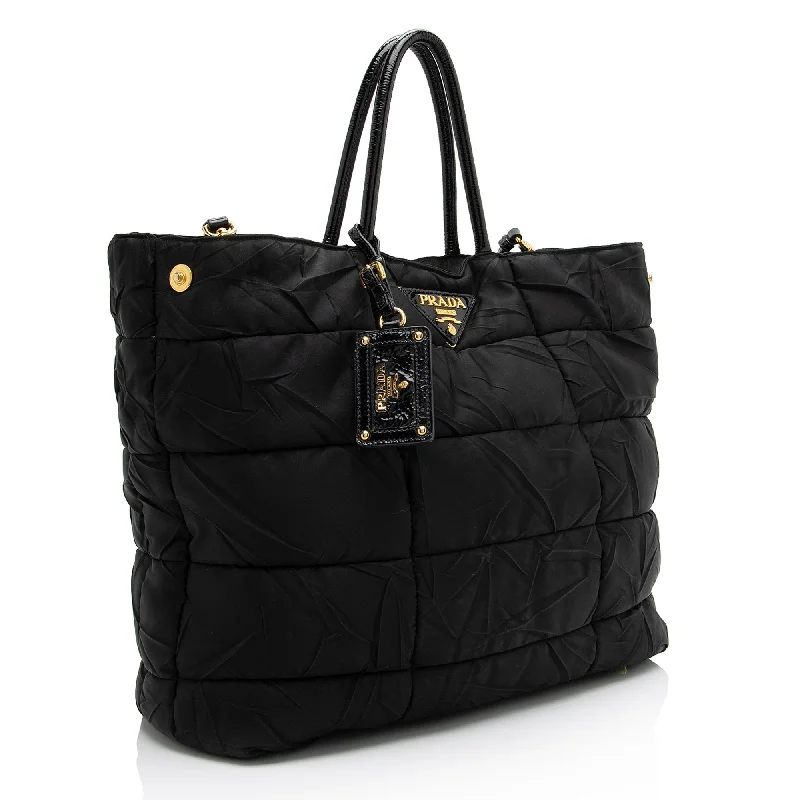 Prada Cleo bags with a crystal - embellished logo for added luxuryPrada Chevron Quilted Tessuto Convertible Large Tote 23247