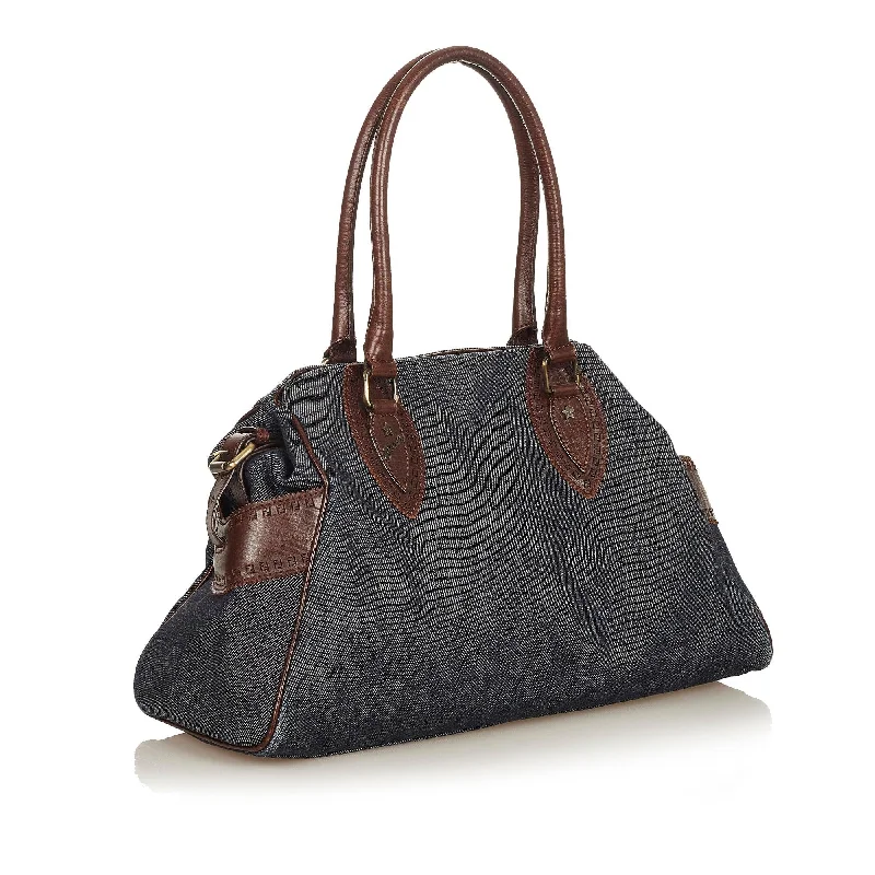 Fendi handbags with a beaded trim for a glamorous and eye - catching lookFendi Etniko Denim Shoulder Bag (SHG-26424)